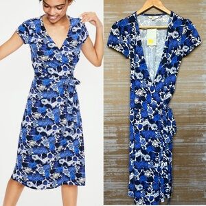 Boden NWT Summer Wrap Dress Blue Floral Jersey Preppy Stretch Womens 6